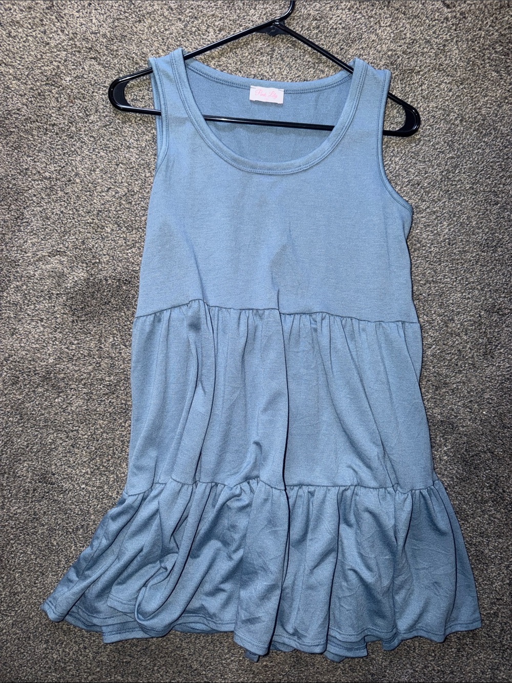 Pink Lily Dusty Blue Tiered Tank Mini Dress
